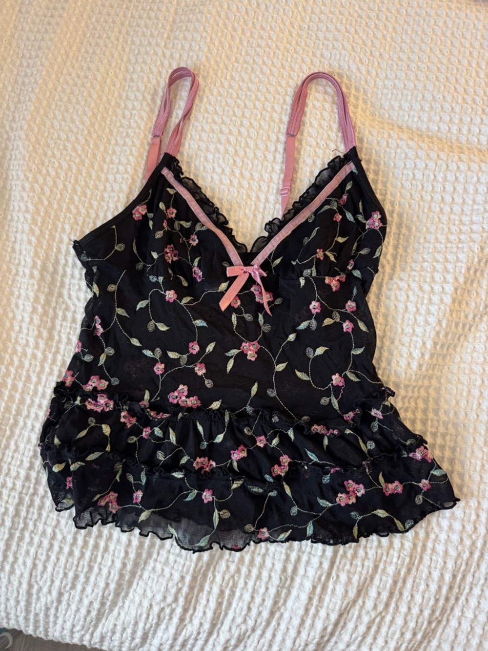 Embroidered sheer tank